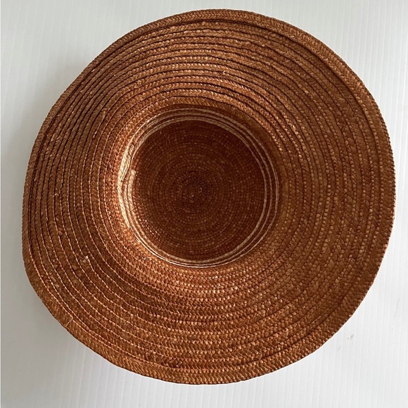 Vintage straw wide brim Hat bow two tone sun - Picture 4 of 6